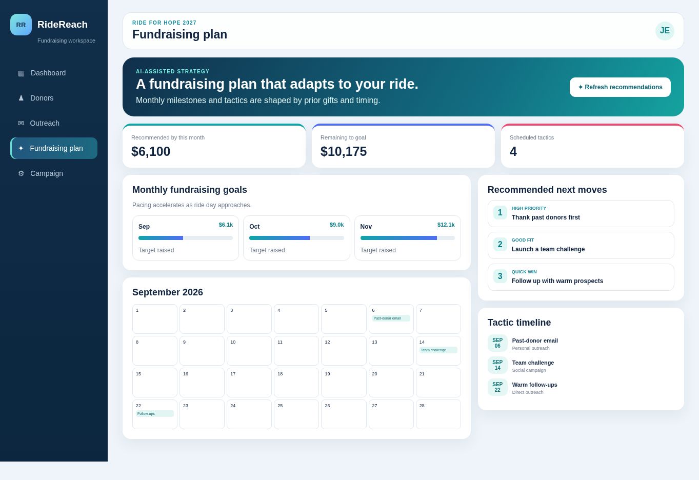 CauseCadence fundraising plan showing monthly goals, recommendations, calendar, and timeline